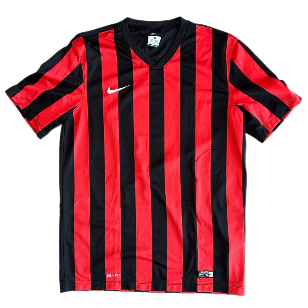 Nike Black & Red Striped V‑Neck Soccer Jersey